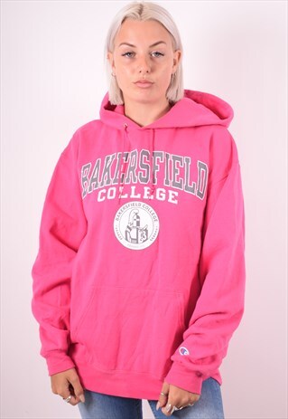 CHAMPION WOMENS VINTAGE HOODIE JUMPER LARGE PINK 90S