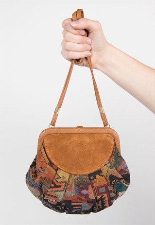 90'S FAUX SUEDE TAPESTRY SHOULDER BAG