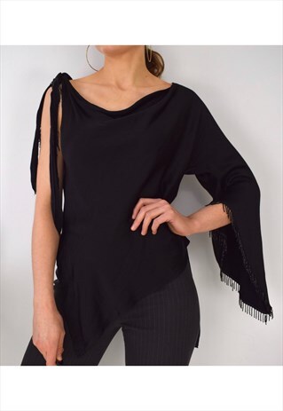 VINTAGE 90S Y2K A SYMMETRIC SATIN BEADED OFF SHOULDER TOP