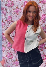 pink and white fleece vest 