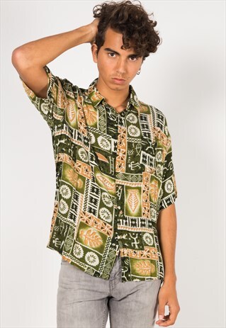 VINTAGE 80S CRAZY PRINT SHIRT / S1574
