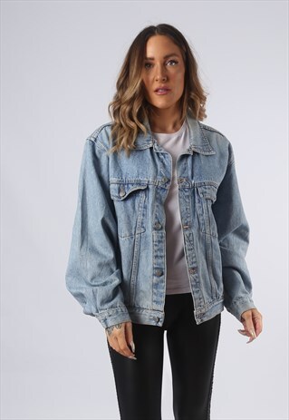 VINTAGE DENIM JACKET OVERSIZED FITTED UK 14 LARGE (9OAF)