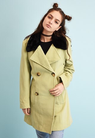 VINTAGE 90'S RETRO FAUX FUR DETAILED TWEED COAT