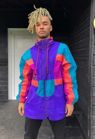 VINTAGE NEON BRIGHT COLOUR BLOCK WINDCHEATER FESTIVAL JACKET