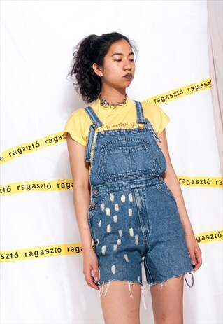 VINTAGE DENIM DUNGAREES 90S REWORKED HAND-PAINTED PLAYSUIT