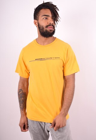 STARTER MENS VINTAGE T-SHIRT TOP LARGE YELLOW 90S