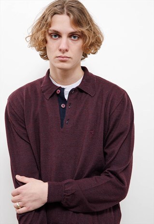 VINTAGE 80S BURGUNDY SEA ARMY POLO KNITTED JUMPER MEN S