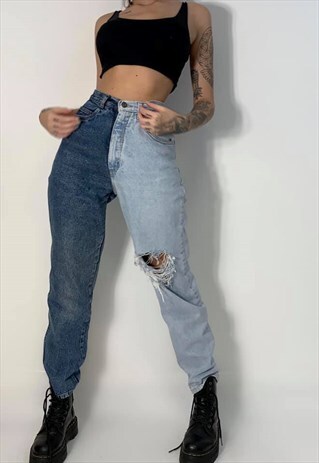 SIDE 2 SIDE - SPLIT TWO TONE MOM JEANS