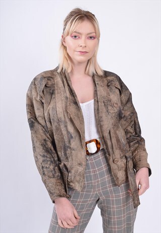 VINTAGE WEATHERED LEATHER JACKET BROWN 80S