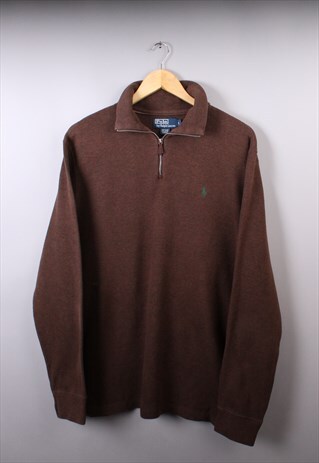 VINTAGE MENS RALPH LAUREN BROWN QUARTER ZIP JUMPER