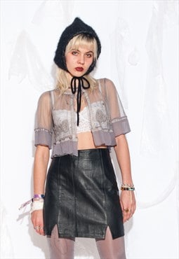 Vintage Y2K Lace Mesh Bolero Top in Grey