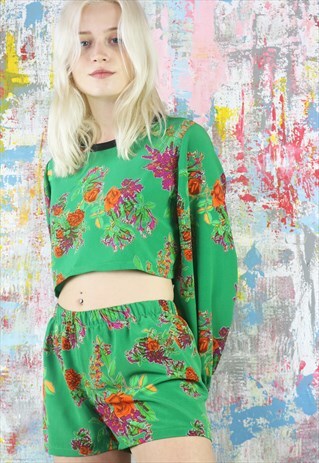 ORANGE FLOWER ON EMERALD SHORTS & BOX TOP CO-ORDINATES