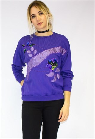 VINTAGE SATIN PURPLE PRINT SWEATER