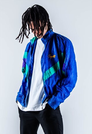 VINTAGE 90S SHELL-SUIT JACKET IN BLUE