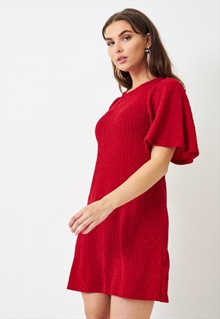 CLARISSA RED SHORT SLEEVE LUREX MINI DRESS