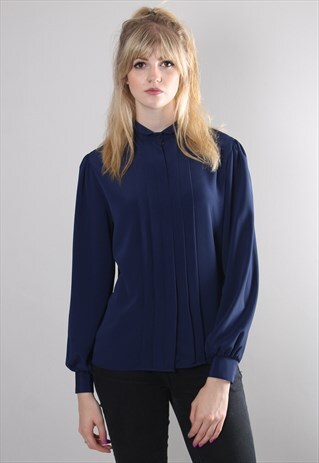 VINTAGE 60S BLUE PLEATED BLOUSE