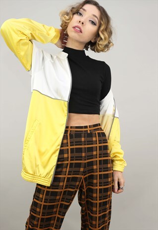 VINTAGE 90S OVERSIZED PUMA TRACK TOP YELLOW WHITE