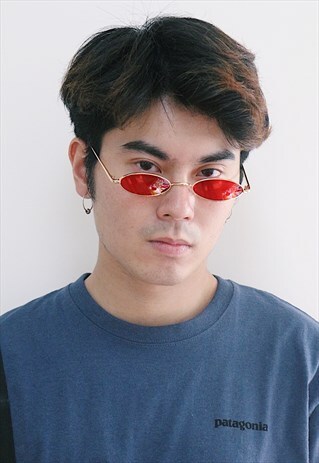 SLIM OVAL SUNGLASSES WITH RED LENSES