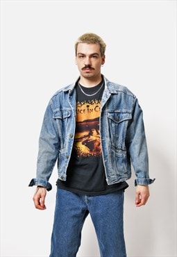 Vintage denim jacket men in mid blue wash Old School 90s