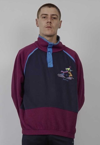 VINTAGE 80'S LOTTO PURPLE/NAVY FLEECE POLO SWEATER