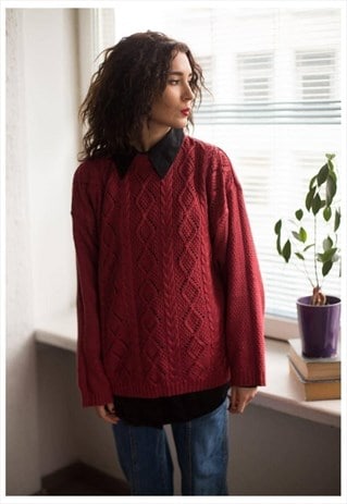VINTAGE 80'S LIGHT MAROON KNITTED JUMPER