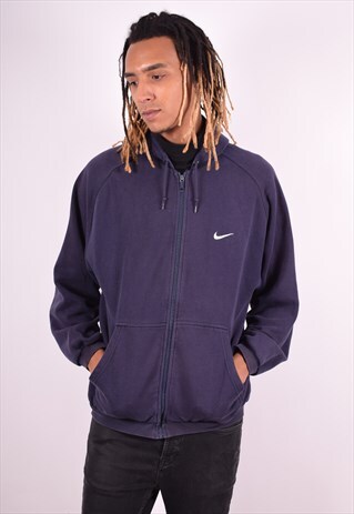NIKE MENS VINTAGE HOODIE JACKET LARGE NAVY BLUE 90S