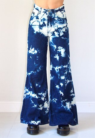 REWORKED DENIM Y2K BLEACHED SUPER WIDE LEG FLARED JEANS