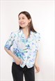 90s floral formal blouse, vintage short sleeve shoulder top