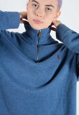 VINTAGE RALPH LAUREN POLO 1/4 ZIP JUMPER IN BLUE