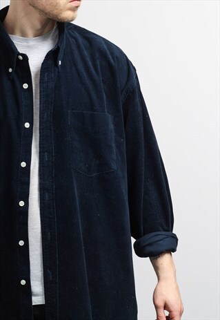 VINTAGE CORDUROY CORD SHIRT BLUE