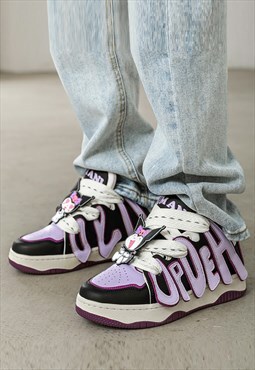 Graffiti sneakers retro skater shoes chunky trainers purple