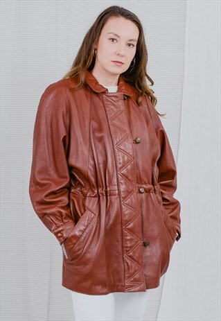 KAVERI LEATHER JACKET VINTAGE TIED WAIST COAT BRONZE XL