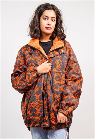 90'S ORANGE PATTERN REVERSIBLE HOODED CAGOULE