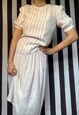 VINTAGE 80S WHITE AND FLORAL TWO-PIECE SET, BLOUSE AND SKIRT