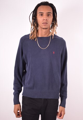 POLO RALPH LAUREN MENS VINTAGE JUMPER SWEATER LARGE BLUE 90S
