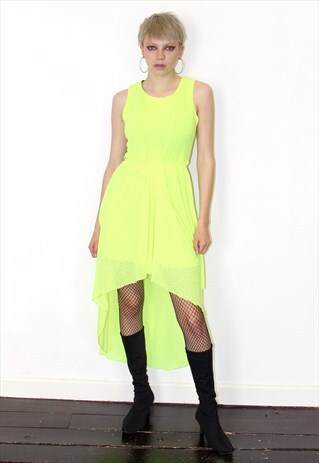 FLUO BRIGHT YELLOW DIPPED HEM MAXI PARTY DRESS PARTY