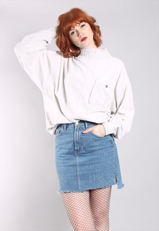 VINTAGE 80S GREY CRUSHED VELVET OVERSIZE JUMPER
