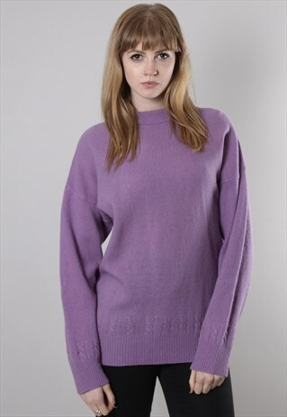 VINTAGE 80S PURPLE LAMBSWOOL CABLE KNIT JUMPER