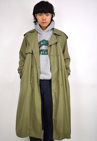 VINTAGE 90S OLIVE GREEN WOOL LINED TRENCH COAT