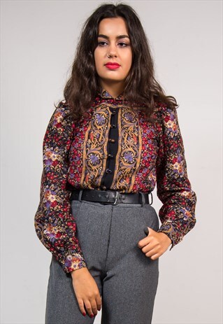 90'S VINTAGE MULTICOLOUR FLORAL PATTERN BAROQUE SHIRT