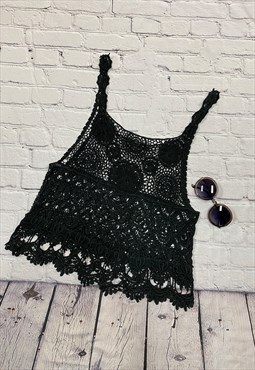 Black Crochet Style Vest Top