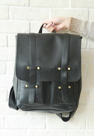 LEATHER-LOOK STUDS BACKPACK - BLACK