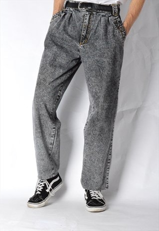 VINTAGE 90S GREY ACID WASH JEANS