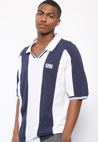 VINTAGE FILA STRIPED LOGO T-SHIRT WHITE BLUE