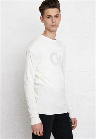 VINTAGE WHITE CALVIN KLEIN ROUND NECK KNIT JUMPER