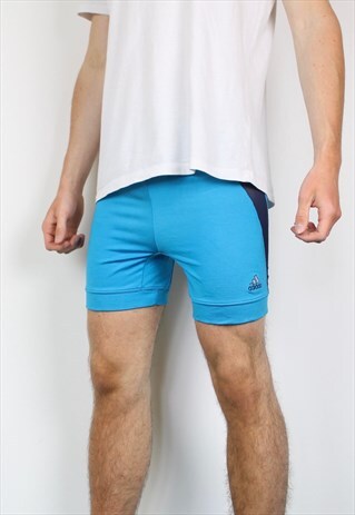 VINTAGE ADIDAS SHORTS IN BLUE WITH EMBROIDERED LOGO, DRAWSTR