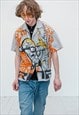 Vintage Y2K rave skater boy print shirt in grey / orange