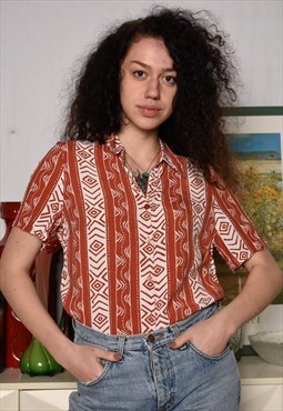 Vintage 80s Ethnic Boho abstract print blouse top shirt