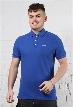 Vintage Nike Polo Shirt in Blue with Tick Logo Medium