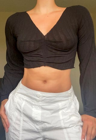 Black Long Sleeve Crop Top